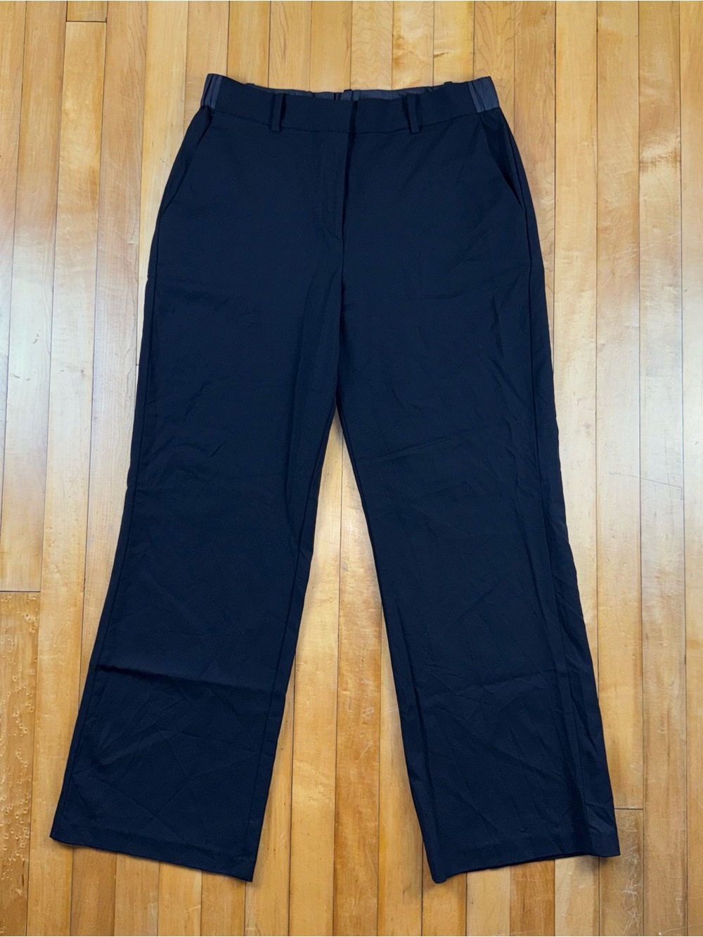 Tilley Wool Tech Wide Leg Trousers Womens Size 12 Black Virgin Wool Stretch
